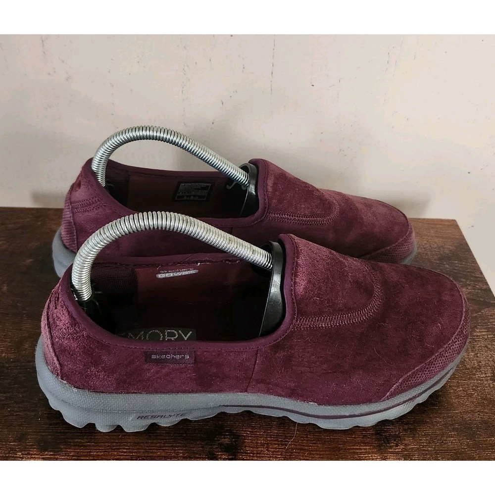 Skechers Shoes Womens 8 Go Walk Slip On Burgundy Suede Comfort Shoes Memory Foam
